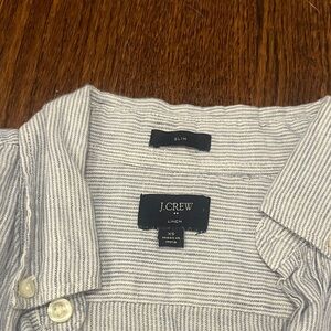 J. Crew Linen Striped Button-Up Shirt - White & Navy